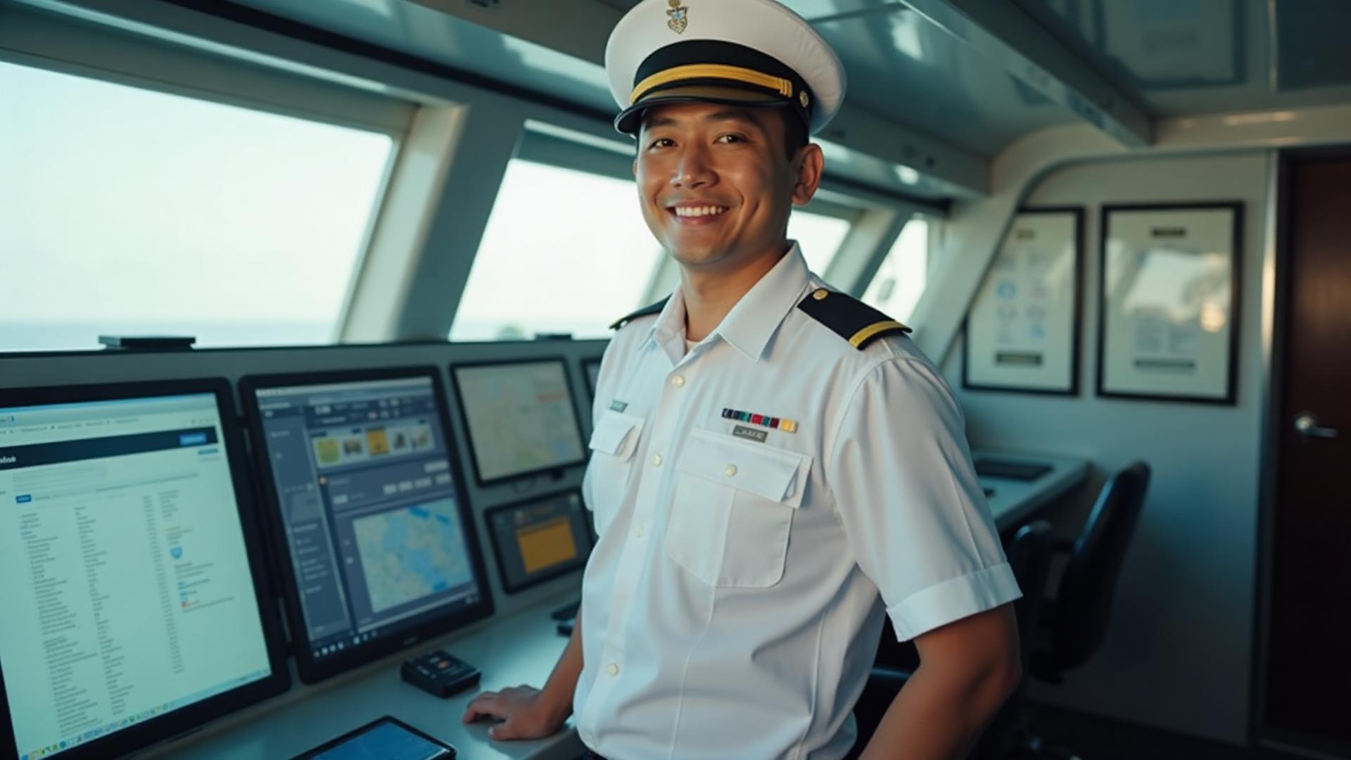 Filipino seafarer officer on bridge